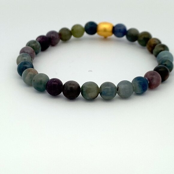 24K Gold Money Bag Lucky Charm Bracelet Gemstones Natural Multicolor Sapphire - Picture 7 of 8